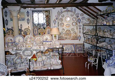 Stock Image - porcelain, portugal, sintra, shop, interior. Fotosearch