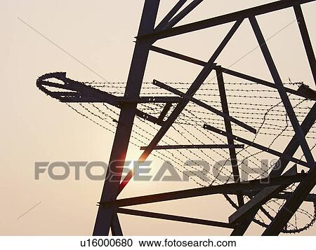 Stock Image - pylon, england, kent, dungeness, electricity. Fotosearch