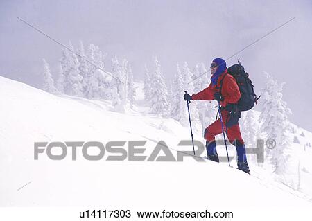 Stock Image - released, snow, alpine, male, model. Fotosearch