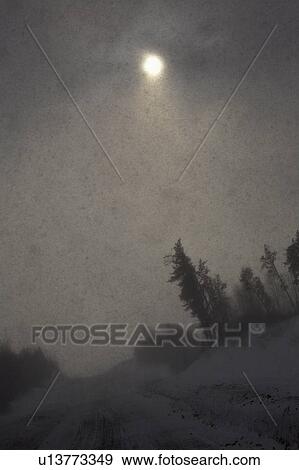 Stock Photo - road, clouds, winter, logging. Fotosearch