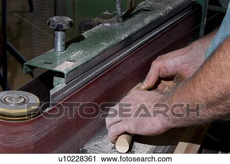 Stock Image - sander, wooden, shop, wheelwright, spoke, making. Fotosearch