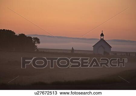 Stock Image - scenic, fog, church, anglican, columba, morning. Fotosearch