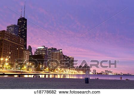 shoreline, skyline, michigan, lake, dusk, chicago View Large Photo Image Stock Image - shoreline, skyline, michigan, lake, dusk, chicago. Fotosearch