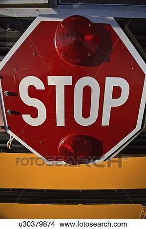 Picture - sign, saskatchewan, bus, school, stop. Fotosearch