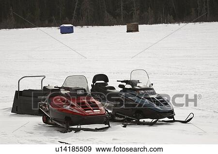 skidoos, winter, hut, fishing, two View Large Photo Image Stock Photo - skidoos, winter, hut, fishing, two. Fotosearch