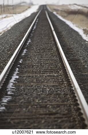 Stock Image - snow, tracks, canada, saskatchewan, scenic, railway. Fotosearch