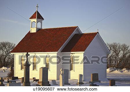 Stock Photo - snow, white, front, gravestones, church, small. Fotosearch