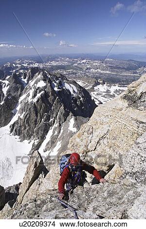 Picture - south, top, exum, pitch, friction, climber. Fotosearch