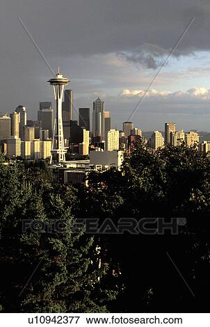 space, skyline, dusk, washington, sunset, seattle View Large Photo Image Stock Photo - space, skyline, dusk, washington, sunset, seattle. Fotosearch