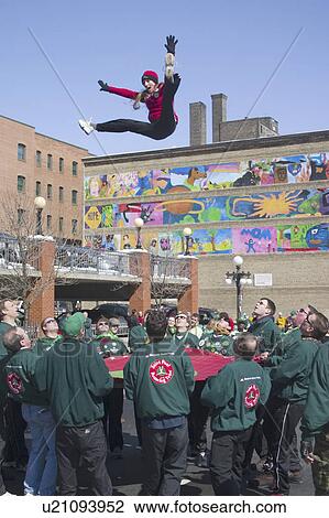 Stock Image - st, jumper, saint, trampoline, human, high. Fotosearch