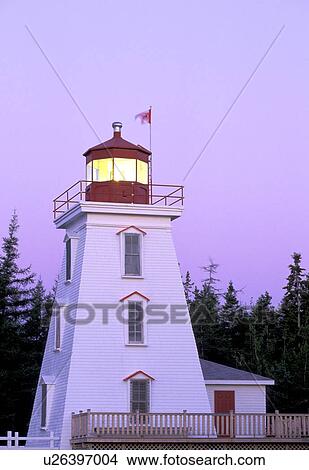 Picture - straight, island, maritime, lighthouse, beach, canadian. Fotosearch