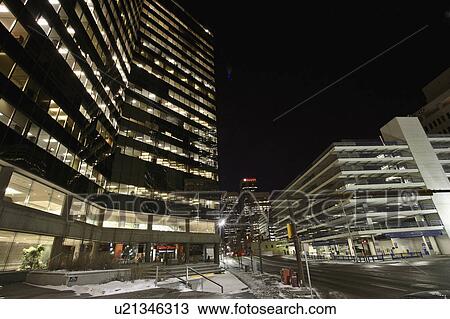 Stock Image - tall, calgary, canada, alberta, night, downtown. Fotosearch