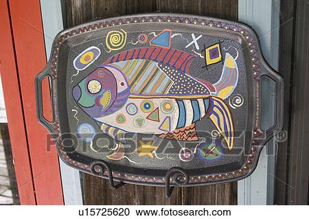 Stock Image - tray, painted, design, fish, colorful, artist. Fotosearch