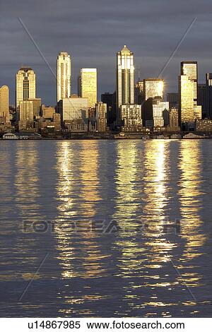 viewed, skyline, bay, elliot, reflecting, seattle View Large Photo Image Stock Photography - viewed, skyline, bay, elliot, reflecting, seattle. Fotosearch