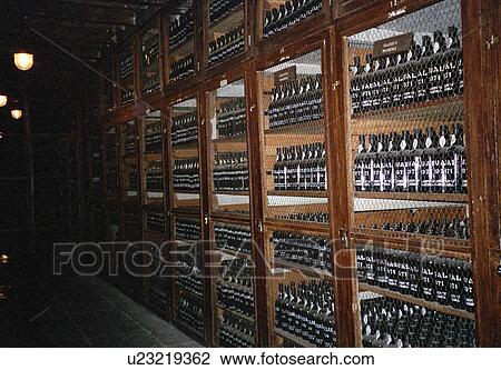Stock Image - wine, cases, bottles, vintage, containing, locked. Fotosearch
