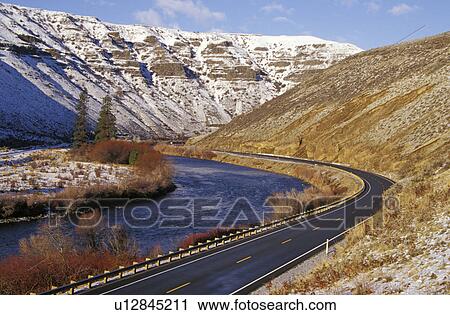 Stock Image - winter, scenic, yakima, through, snow, road. Fotosearch