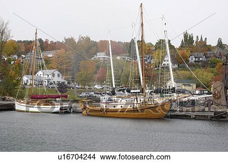 Picture - wisconsin, docked, bayfield, slips, marina, sailboats. Fotosearch