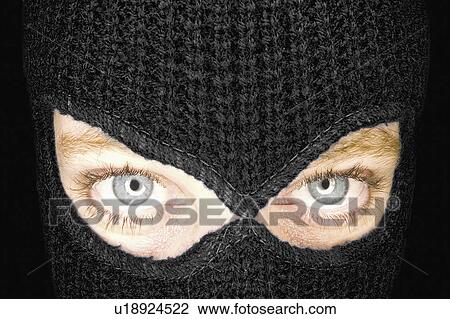 Stock Image - beauty, woman, balaclava, wearing, female, attractive. Fotosearch