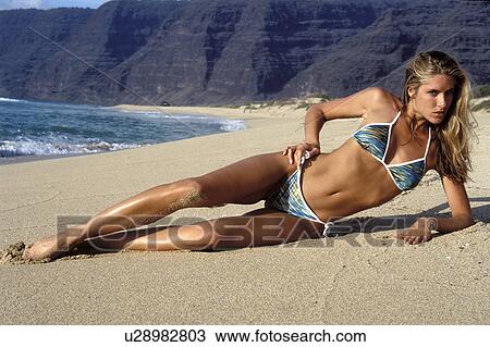 bikini, ocean, side, lying, model View Large Photo Image Stock Image - bikini, ocean, side, lying, model. Fotosearch