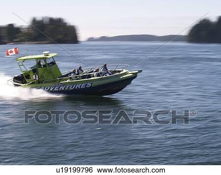 Stock Photograph - boat, rushing, watching, whale, speed. Fotosearch