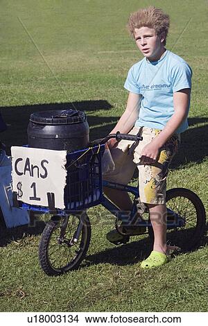 boy, bicycle, canseller, cans, selling, youth View Large Photo Image Picture - boy, bicycle, canseller, cans, selling, youth. Fotosearch