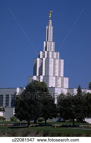 Stock Photo - christian, mormon, falls, idaho, temple, spire. Fotosearch