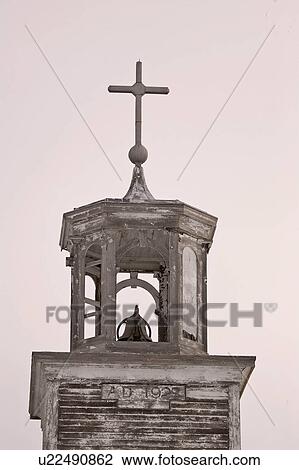 Stock Image - church, tower, town, abandoned, cross, bell. Fotosearch