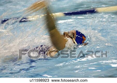 Stock Image - college, female, macalester, backstroke, swimmer, woman. Fotosearch