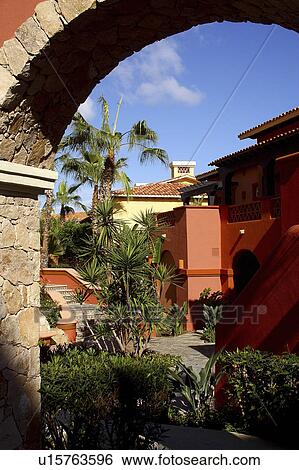 Stock Photograph - colonial, cabos, arch, hotel, view. Fotosearch