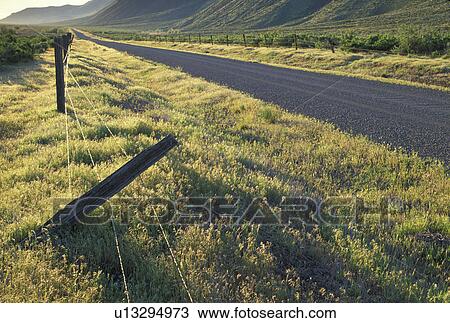 Stock Image - crab, creek, fence, wire, road, area. Fotosearch