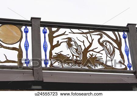 Stock Image - cranes, deck, nesting, depicting, fence, artistic. Fotosearch