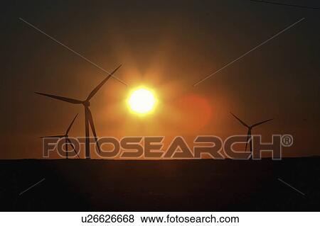 Stock Photo - creek, generators, pincher, nw, sunset, windmill. Fotosearch