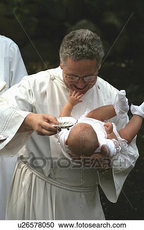 Stock Image - creekside, infant, minnehaha, priest, episcopal, baptism. Fotosearch