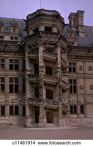 Picture - europe, staircase, france, blois, architecture, gothic. Fotosearch