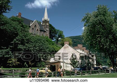 Stock Photograph - ferry, view, harpers, historical, town, church. Fotosearch