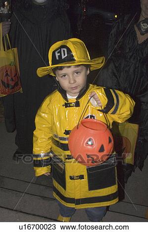 Stock Image - fireman, age, treater, trick, halloween. Fotosearch