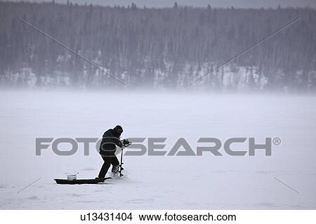 fisherman, lake, waskesiu, ice View Large Photo Image Picture - fisherman, lake, waskesiu, ice. Fotosearch