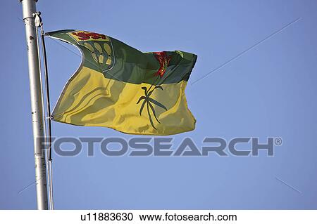 Stock Image - flag, blown, wind, blowing, saskatchewan. Fotosearch