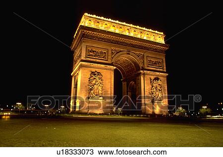 Stock Image - france, view, paris, triomphe, arc, night. Fotosearch