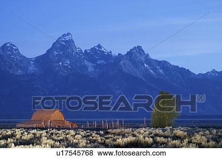 Stock Photo - grand, barn, below, brush, sage, old. Fotosearch