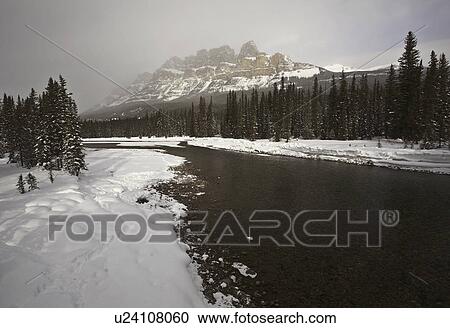 Stock Image - ice, river, canada, alberta, winter, bow. Fotosearch