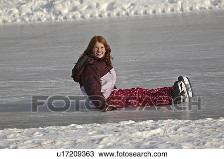 Stock Image - ice, taking, skating, outdoor, fall, girl. Fotosearch