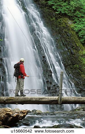 Stock Image - jacket, released, rainier, falls, hiking, model. Fotosearch