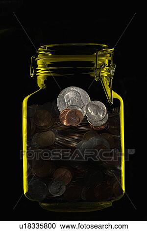 Stock Image - jar, usa, bank, us, coins. Fotosearch