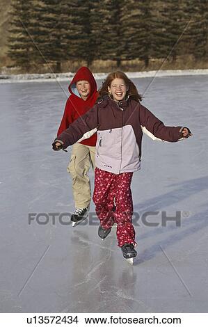 Picture - jaw, kids, moose, outdoors, skating, children. Fotosearch