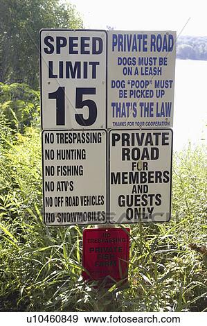 Stock Photo - kettle, warning, road, private, signs, group. Fotosearch