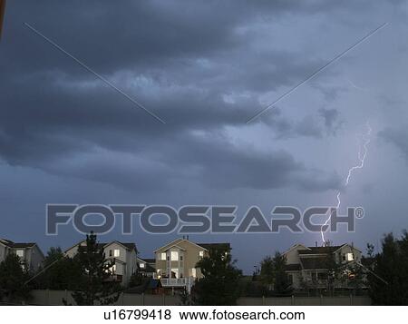 lightning, houses, residental, strike, single View Large Photo Image Stock Photo - lightning, houses, residental, strike, single. Fotosearch