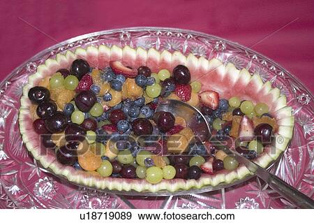 Stock Photo - minneapolis, fruit, bowl, watermelon, scalloped, mixed. Fotosearch
