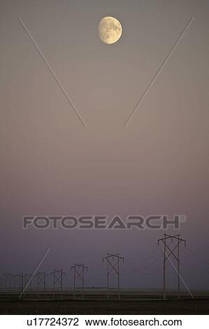 Stock Image - moon, saskatchewan, scenic, powerlines, threequarter. Fotosearch