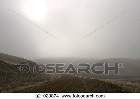 Picture - muddy, morning, big, through, road, foggy. Fotosearch